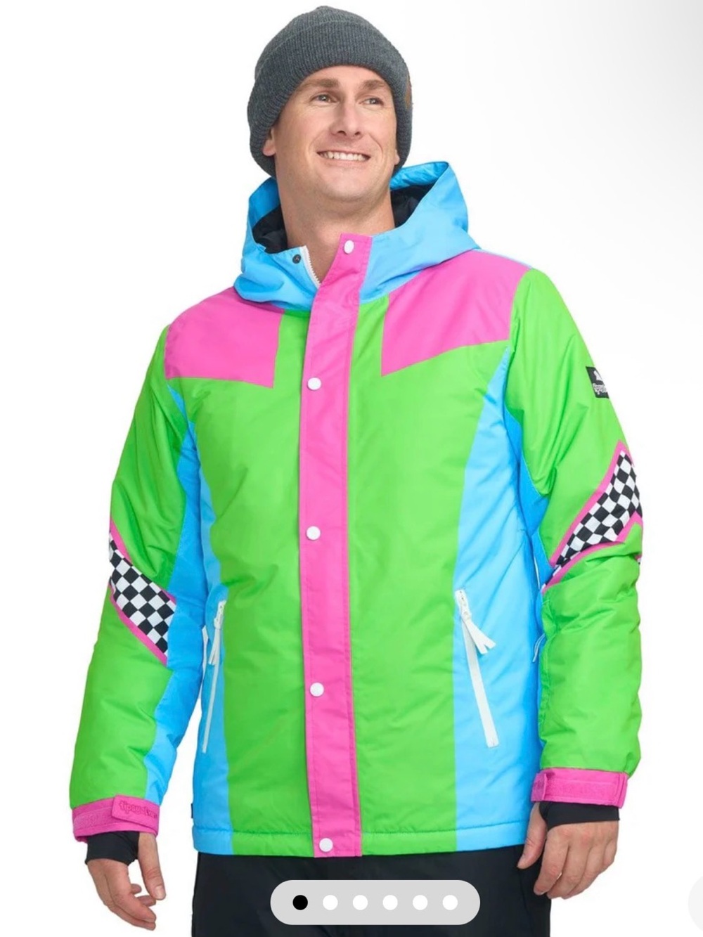 Tipsy Elves Men’s On Your Mark Neon Colorblock Jacket. Ski or Snowboard! Small